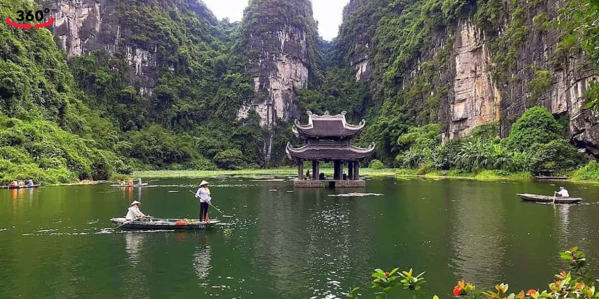 Scenic view of Ninh Binh’s limestone karsts and rivers, capturing the natural beauty and tranquility of the region.